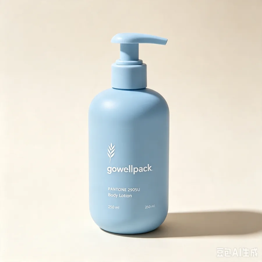 Matte light blue plastic lotion bottle with pump