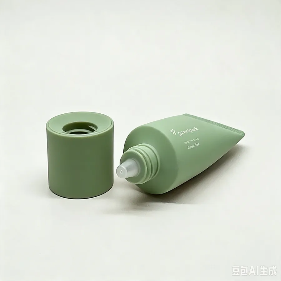 Sage green cosmetic squeeze tube with matching cap