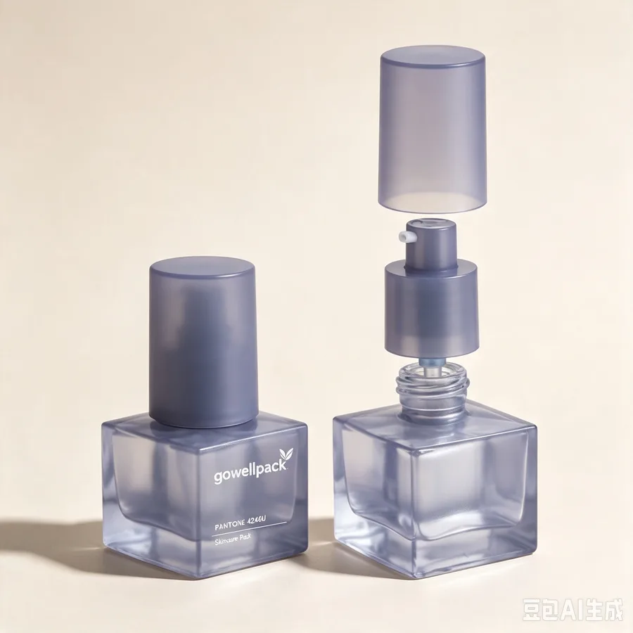 Frosted Purple Square Glass Cosmetic Pump Bottle